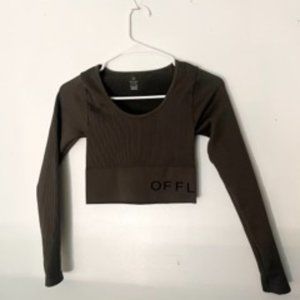 Aerie Offline Seamless Ribbed Cropped Top - Army Green - Women's XS